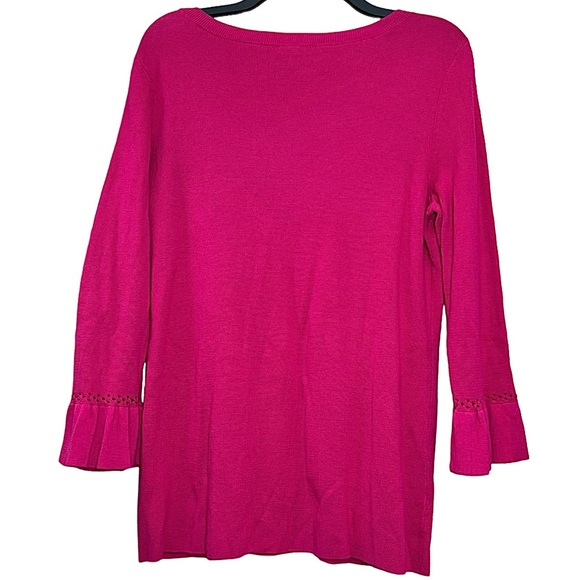 NWT Talbots hot barbiecore pink cotton blend sweater ruffle cuffs size medium - Picture 6 of 8